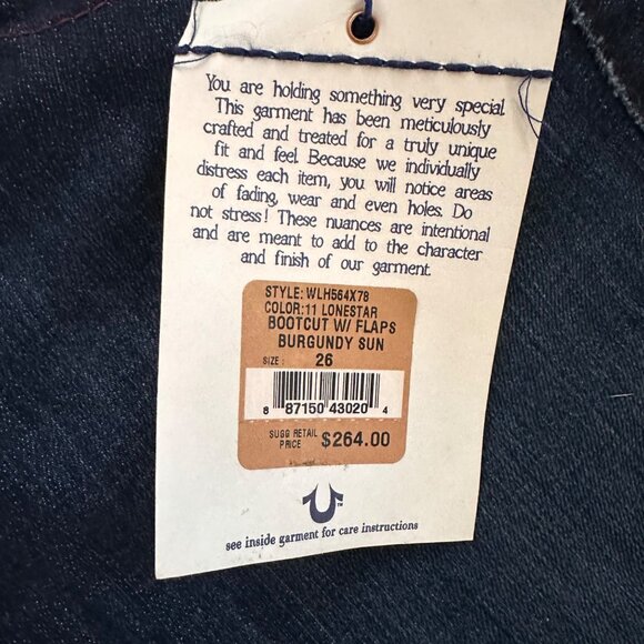 NWT True Religion Bootcut Flap Jeans 26 USA Dark Denim Lonestar Burgundy Sun Y2K - Picture 3 of 10